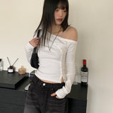 ベーモンショルダーカーブスナップボタン長袖カーディガンTシャツ