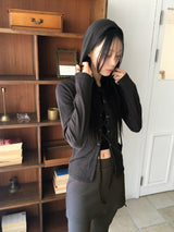 Thein corset strap slim hooded sweatshirt