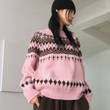 Babe ヴィンテージ スノーフレーク ノルディック ラウンド長袖ニット