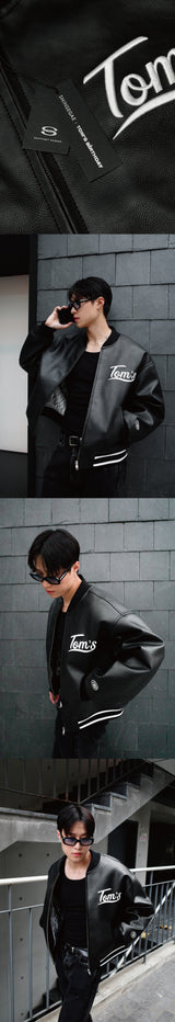 [SHINSEGAE X TBD] VARCITY BOMBER JACKET ALL BLACK