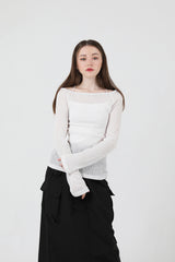 シースルーバックスリットロングスリーブニット / See-Throught Back Slit Long Sleeve Knit White