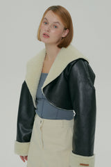 CROP SHEARLING JACKET / BLACK