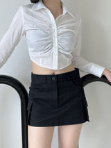 シアニングクロップシャツ/Shirring Crop Shirt (4color)