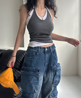 5 colors layered halter neck sleeveless