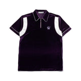 レザートリムベロアジップアップポロシャツ/[UNISEX] Leather-Trimmed Velour Zip Polo (Purple)