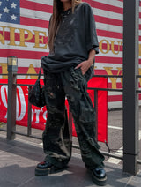 (UNISEX) ダメージカーゴストリングカーゴパンツ
