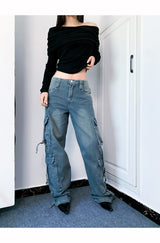 Cargo pocket denim wide pants