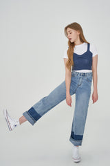 2トーンミックスロールアップデニムパンツ/TWO TONE MIXED ROLL UP DENIM PANTS [6605]