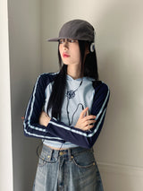 Cima Nagrang strap color combination cropped hooded T-shirt