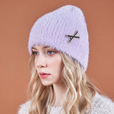 VA Brooch Soft Angora Beanie Purple