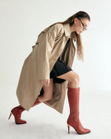 W.BELTED LEATHER SHIRRING COAT - CREAM BEIGE (6636057985142)
