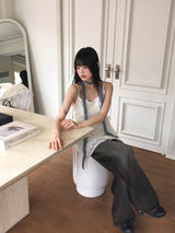 【3WAY】ジバースナップボタン黒青ウォッシュワイドデニムパンツ