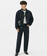 WASHING STITCH DENIM JACKET (BLACK) (6585252053110)