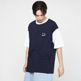 スモールドローイングスマイル配色ショートスリーブTシャツ/Small Drawing Smile Color Matching Short Sleeve Tee