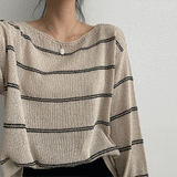 リンプルストライプブックルサマーロングスリーブニットウェア / Linple Stripe Bookle Summer Long-Sleeved Knitwear
