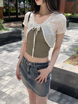 [MADE] デズレースシャーリングVネッククロップノースリーブ / [MADE] Dez Lace Shirring V-neck Cropp Sleeveless