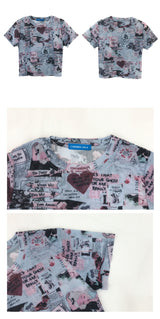 カートゥーンメッシュシースルークロップTシャツ