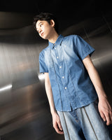 ウォッシュド デニム ハーフシャツ / Washed Denim Half Shirt (Blue)