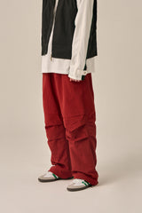 VOLUME POCKET PINTUCK PANTS - BURGUNDY