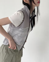 アズワンゴフコアサイドシャーリングカラーリングジップアップベスト / Asone Goff Core Side Shirring Coloring Zip-up Vest