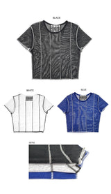 4ライン メッシュ クロップ Tシャツ / TOP(9360) 4 Line Mesh Crop Tee