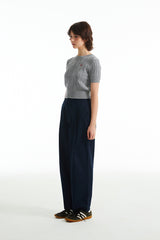 スモールチェリーケーブルクロップ丈のショットスリーブニット／SMALL CHERRY CABLE CROP SHORT SLEEVE KNIT [MELANGE GRAY]