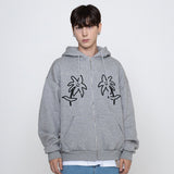 [UNISEX] ツードローイングラインフラワーフーディドジップアップ