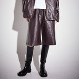 レザーバルミューダハーフパンツ / Leather bermuda shorts brown