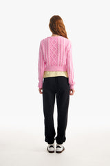 スモールチェリーツートンケーブルクロップニット／SMALL CHERRY TWO-TONE CABLE CROP KNIT [PINK]