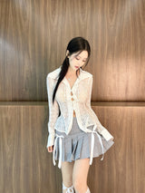 1021. Wool Double ribbon pleats mini sk (2color)