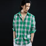 オーバーフィット格子縞チェックシャツ/OVERFIT PLAID CHECK SHIRT-GREEN+PINK