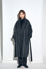 STRIPE COMBINATION WOOL ROBE COAT (Black) / ストライプコンビネーションウールローブコート