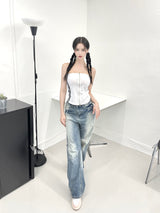 975. Line zipper crop top (3color)