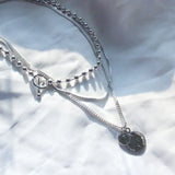 ユニークボールドチェーンレイヤードネックレス / Unique bold chain layered necklace