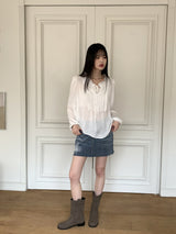 マーフィングラブリーピンタックフリルリボンヨルブラウス / Maping lovely pintuck frill ribbon yoru blouse