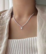 juro サージカルスチールパールハートスマイルキッチュレイヤードショートネックレス / juro Surgical Steel Pearl Heart Smile Kitch Layered Short Necklace