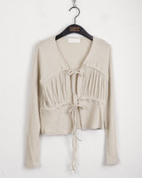 Dati strap shirring ribbed long sleeve cardigan