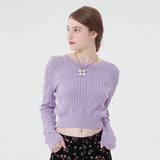 スモールチェリークロップ丈ニット／SMALL CHERRY CABLE CROP KNIT [LIGHT LAVENDER]