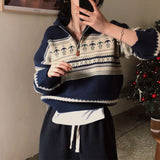 [2 colors] Nordic Raglan Half Zip-Up Knitwear