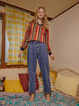 Open Collar Stripe Knit (Red)