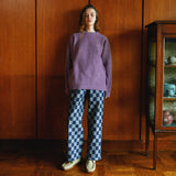 Big checkerboard wide denim banding pants (6622557864054)