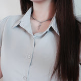 Toggle Bar Cubic Triangular Ball Choker Necklace