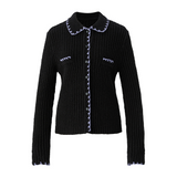 Embroidery collar knit top - Black (6674923094134)