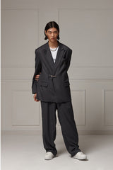Belted wide slacks - Charcol (4622120091766)