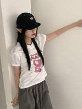 レタリング 半袖 Vネック Tシャツ・カットソー