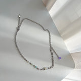 パステルオパールライトパープルビーズボール2ウェイドロップネックレス/fer Pastel Opal Light Purple Beads Ball Two-Way Drop Necklace