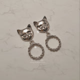 メルビーザキャットシリーズ - アンティークキャットノブピアス / Melbie The Cat Series - Antique Cat Knobs Piercing (Silver ver.)