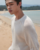 オーバーサイズ フィッシュネット ディテール SS スウェット / OVERSIZED FISHNET DETAIL SS SWEATER IVORY