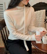 Rose Boat Neck Knit T-shirt + Tie Set (5color)