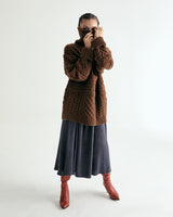 UNISEX MERINO WOOL CABLE KNIT ZIPUP W - MOCHA (6636048613494)